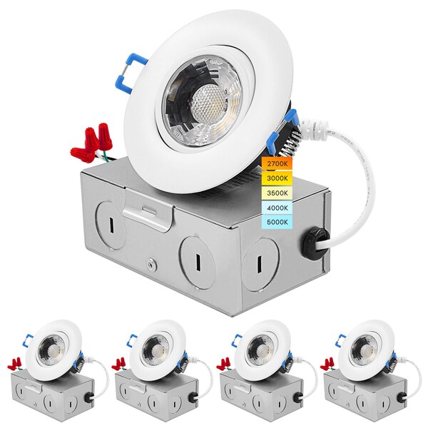 Luxrite 3 Inch Gimbal LED Recessed Downlights 5CCT 2700K-5000K 8W 600LM Dimmable Damp Rated IC Rated, 4PK LR23220-4PK - main